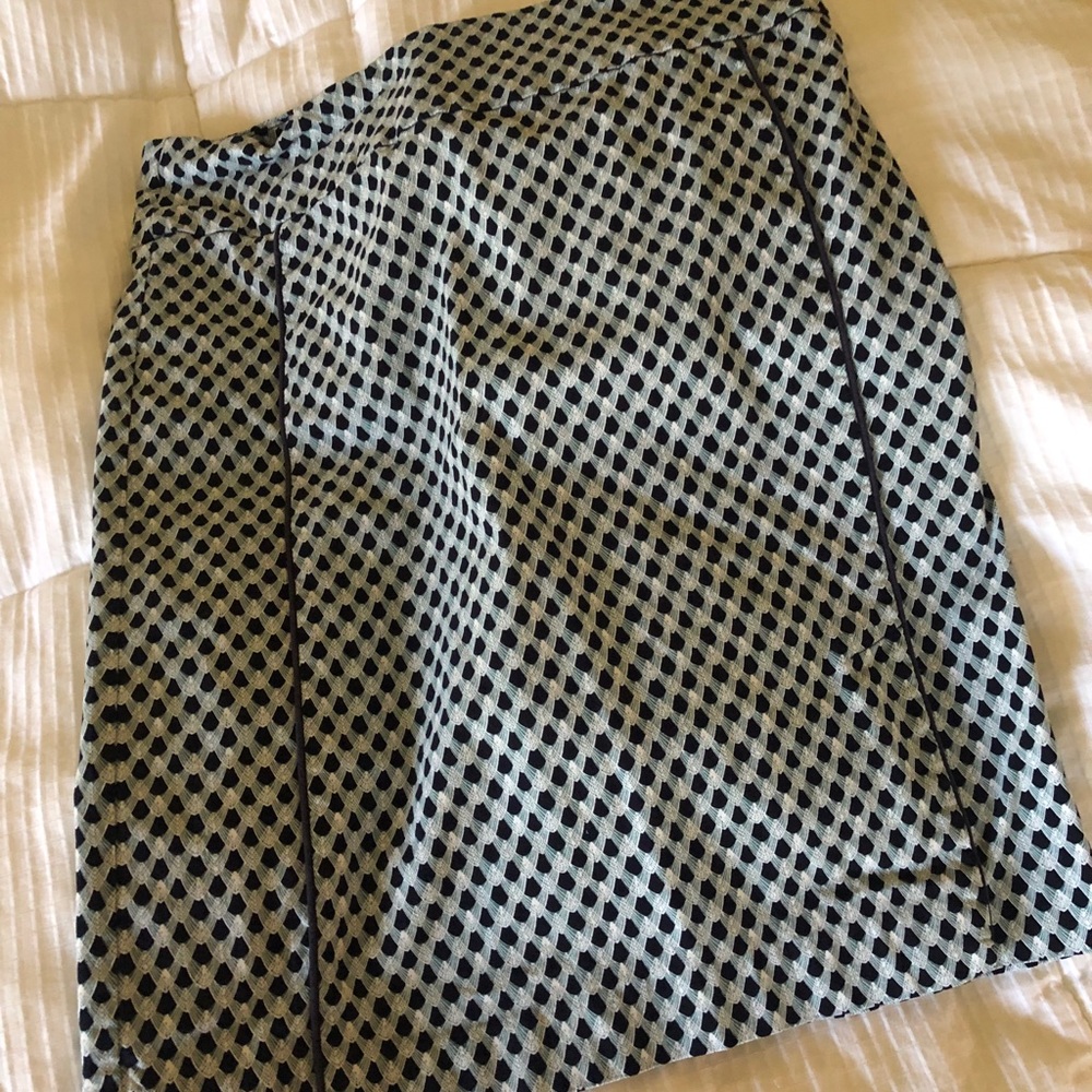 Knee length skirt with navy, green, white print